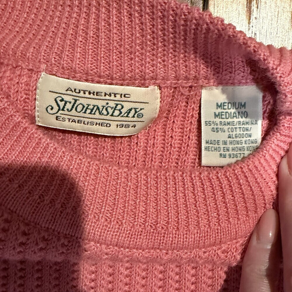 St Johns Bay Pink Ribbed Sweater Womens Medium Raglan Sleeve Cozy Pullover - Picture 3 of 8